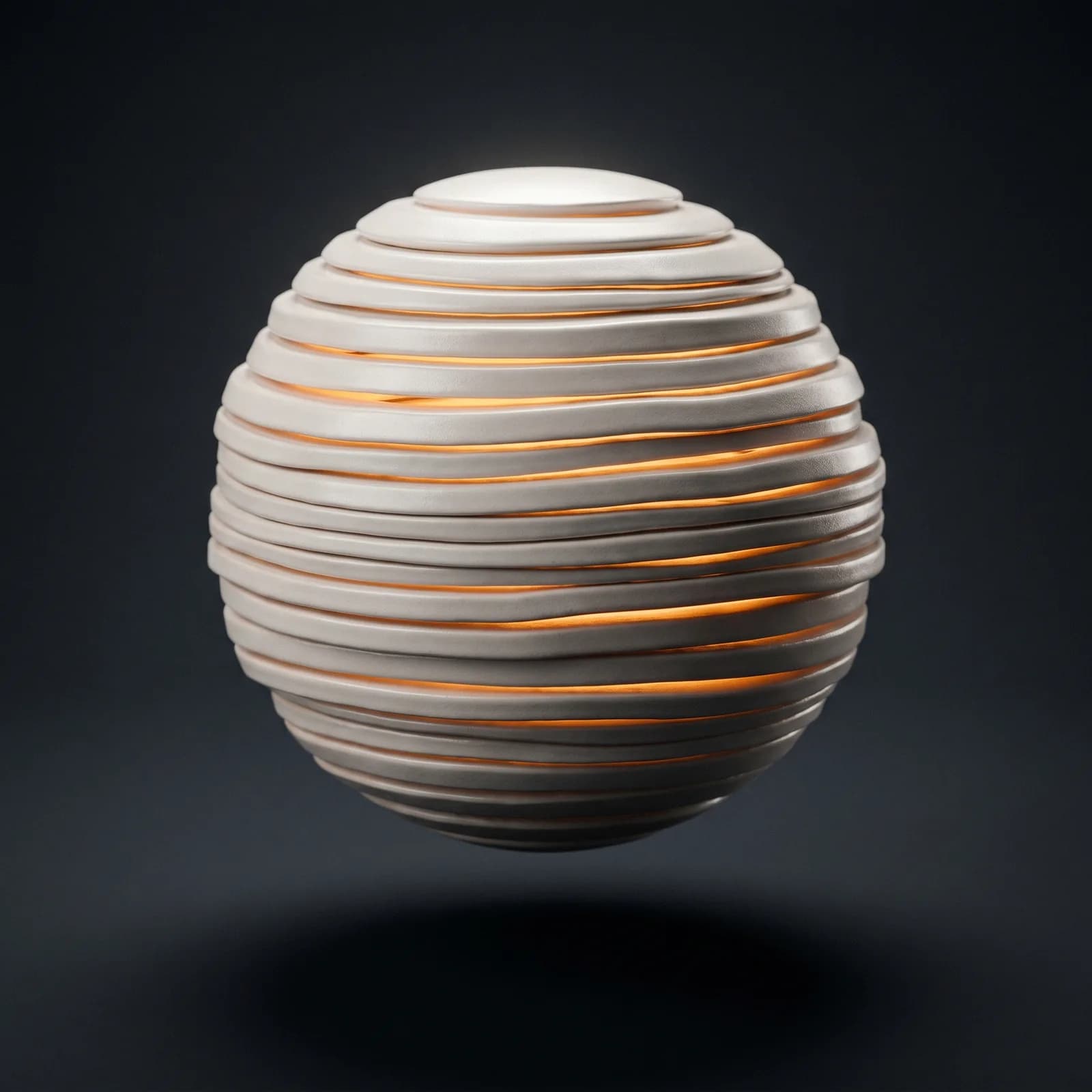 Knowledge Layer — stratified orb of stacked horizontal slices with amber leaking between strata, representing layered context retrieval.